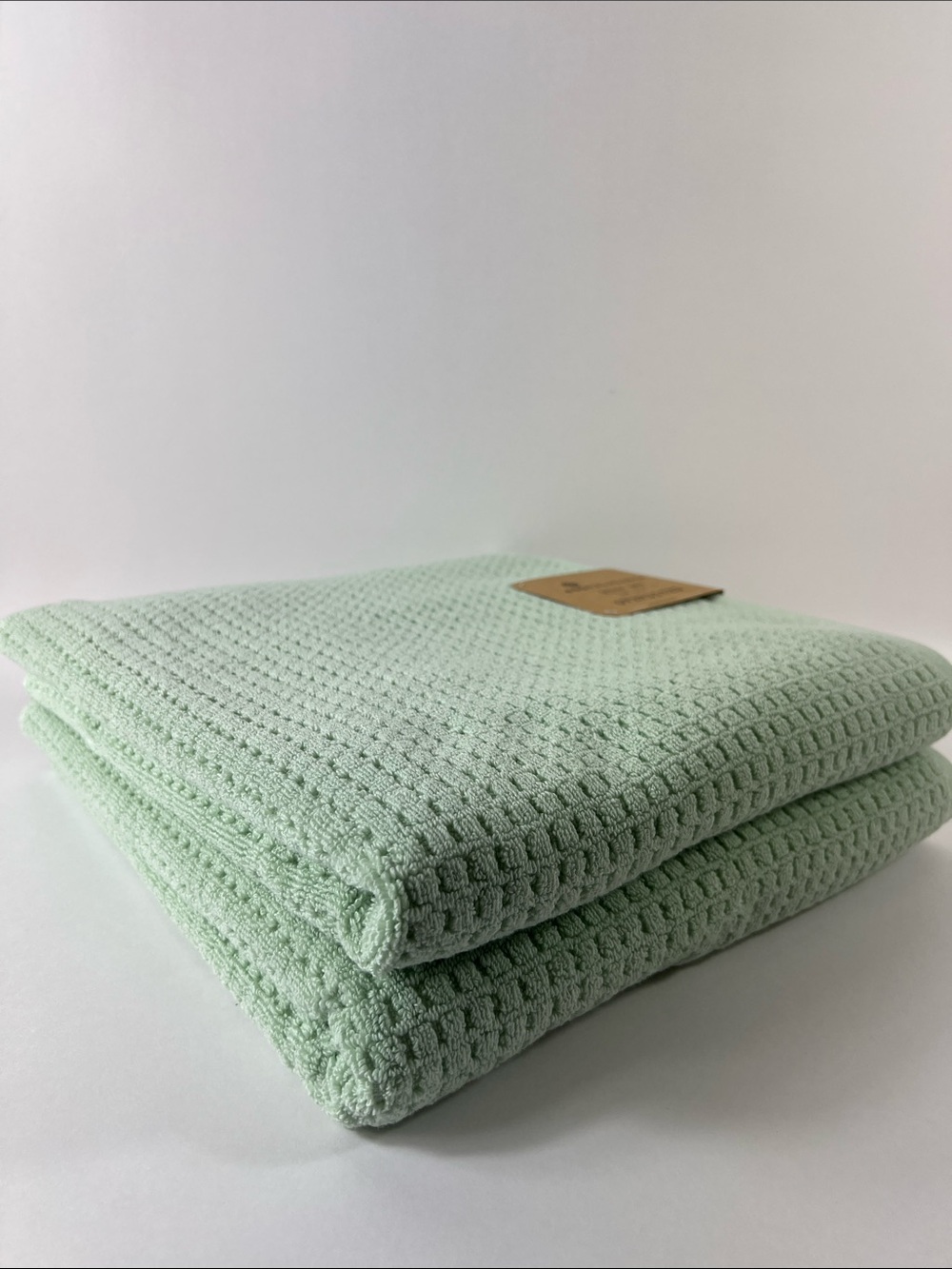 ecoexistence Oversized Bath Towels Sage Green Quick Dry Waffle Texture 2 Pc NEW